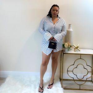 White and black wrap mini dress